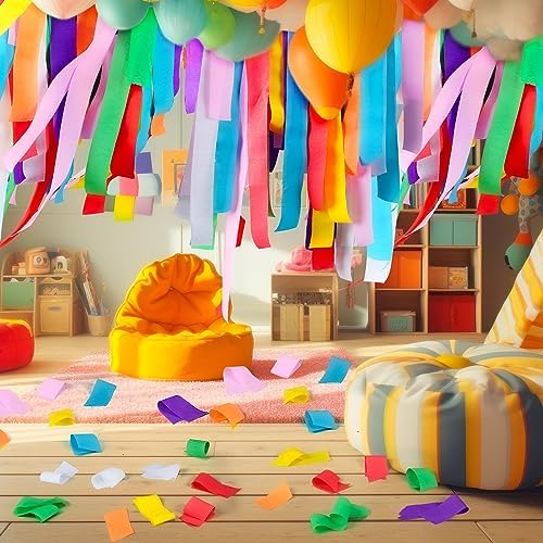 Berlune 48 Rolls Crepe Paper Streamers Rainbow Party Decorations
