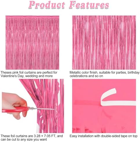 2 Pack Pink Tinsel Backdrop Curtains