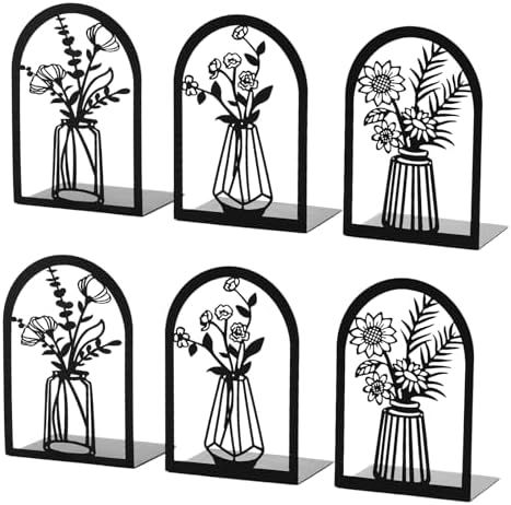 3 Pair Decorative Metal Bookends with Flower Designs