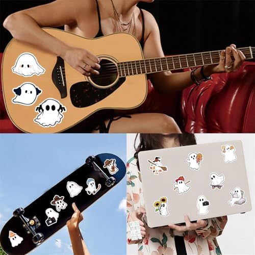 50Pcs Halloween Ghost Theme Stickers for Water Bottles Laptops and Cups