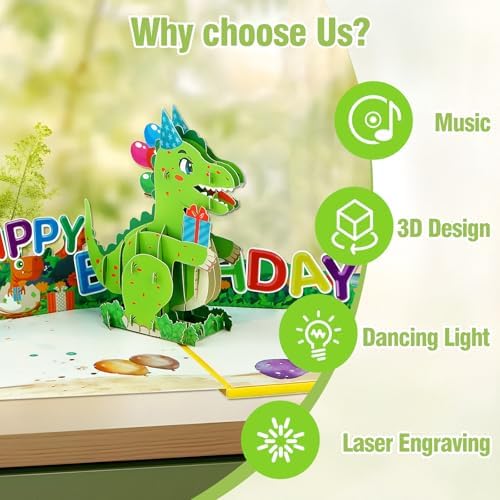 FaCraft Dinosaur Musical Birthday Card with Light and Music
