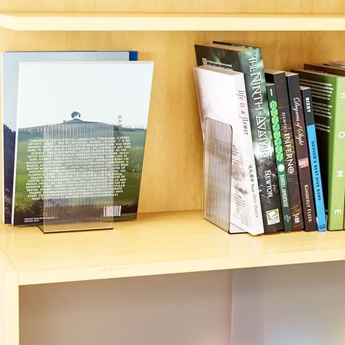 SUOXING 4 Piece Clear Acrylic Bookends for Shelves