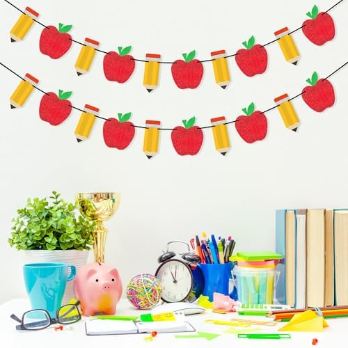 VILIFEVER 2 Pieces Pencil Apple Banner Back to School Decorations