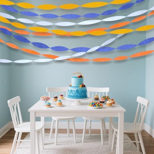 Blue and Orange 8 Rolls Crepe Paper Streamers for Parties