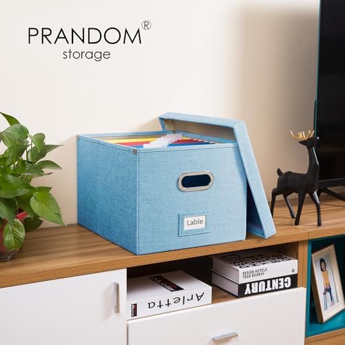 PRANDOM File Organizer Box - Collapsible Letter Legal Blue Storage with Lids