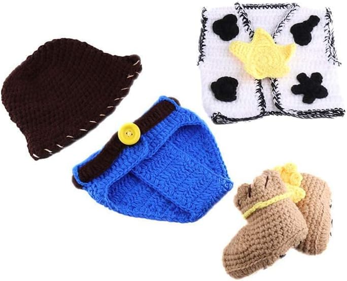 Newborn Photography Props Cute Baby Cowboy Knit Cap Shoes Dress