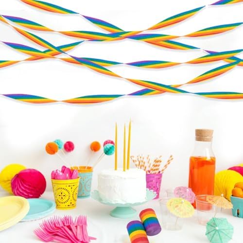 Willaudy Rainbow Crepe Paper Streamers 6 Rolls 197ft
