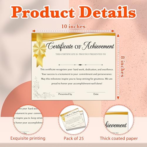 Gold Achievement Certificate Set 25 Pcs Decorations Awards