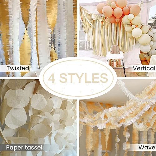 PartyWoo White Crepe Paper Streamers 4 Rolls 328ft Pack