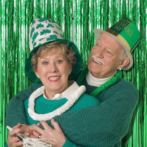 2 Pack Green Foil Streamers Backdrop for Parties and Photo Booths