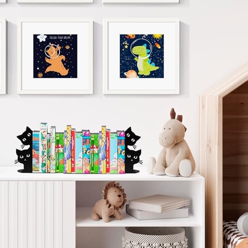 Peeping Cat Bookends for Shelves Decorative Black Metal