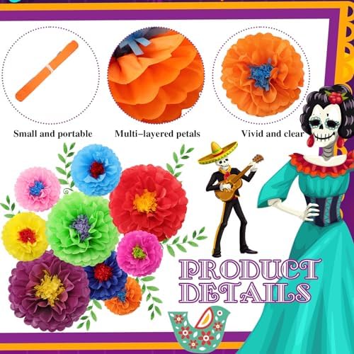 Geyee 27 Pcs Colorful Fiesta Tissue Paper Flowers