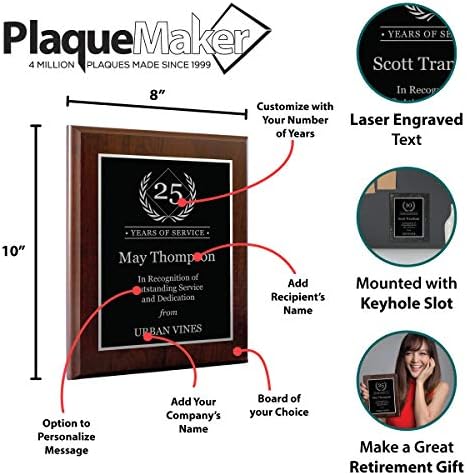 PlaqueMaker Personalized Years of Service Award - Black with Silver