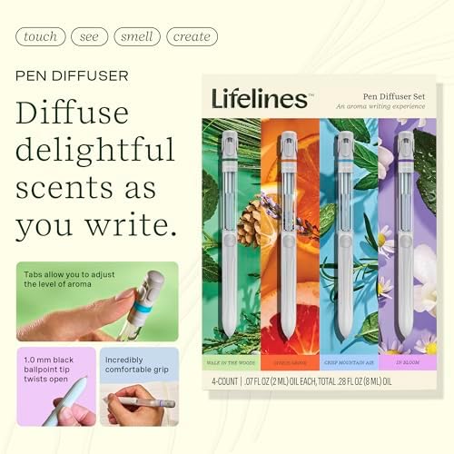 Lifelines Pen Diffuser Set 4 Pack Black Ballpoint Pens with Scented Essential Oils