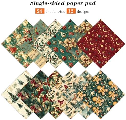 EAMOTOL 6 Inch Christmas Cardstock Paper Pad - 24 Sheets Decorative