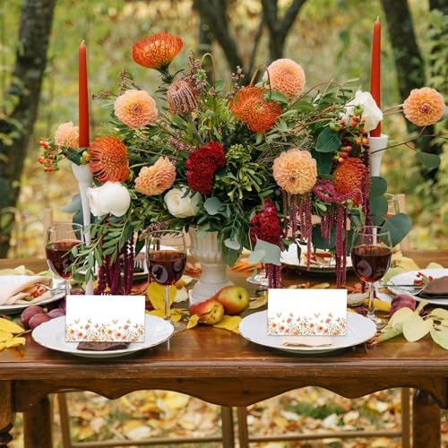 Whaline 100 Pcs Fall Place Cards Wildflower Butterfly Tent Name Cards