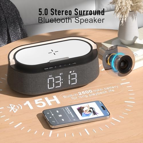 FREEFISH 6-in-1 Bluetooth Speaker with Wireless Charger and Night Light
