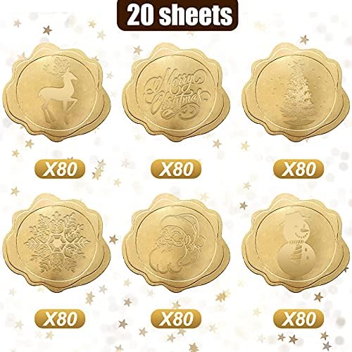 480 Pcs Gold Foil Christmas Envelope Stickers