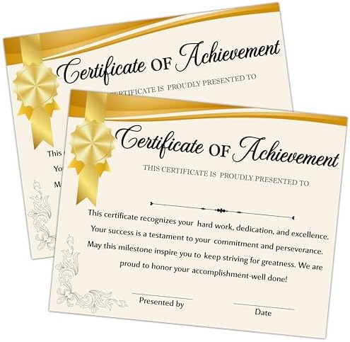 Gold Achievement Certificate Set 25 Pcs Decorations Awards