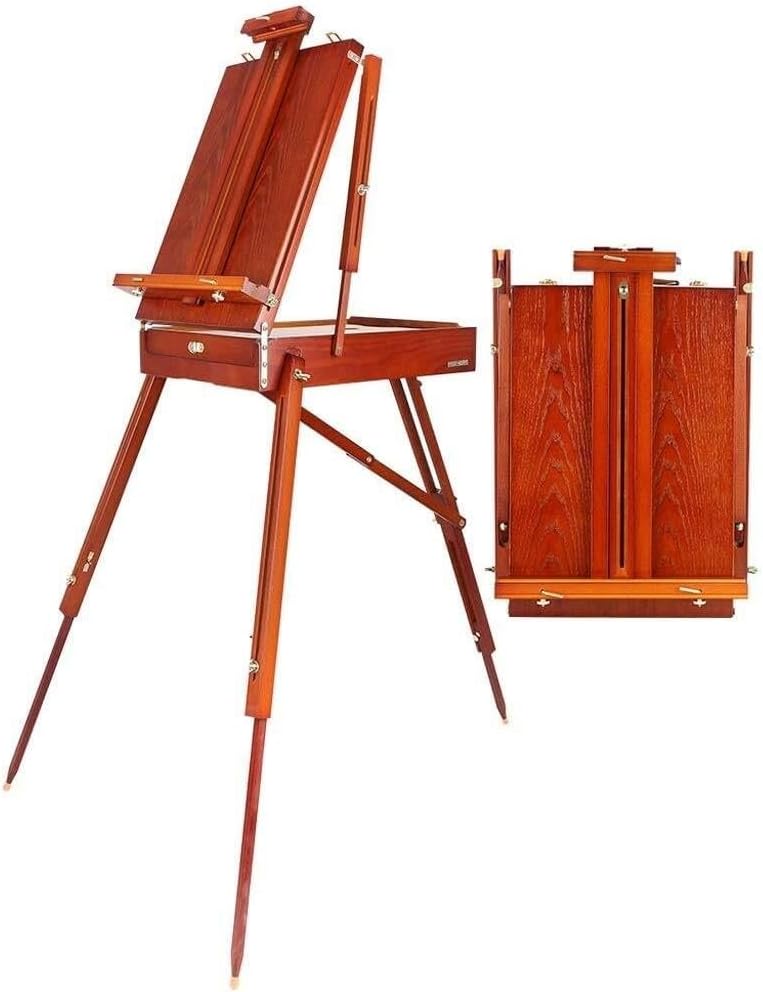 Large Beech Wood Artist Easel with Drawer Red