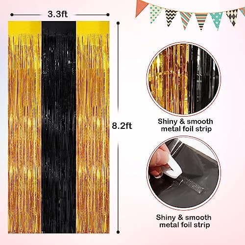Black Gold Metallic Tinsel Foil Curtains 2 Pack
