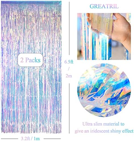 GREATRIL Iridescent Party Streamers Backdrop 2 PCS