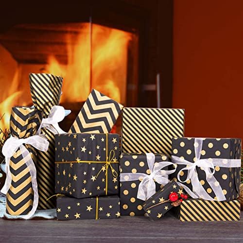 Larcenciel 50 Sheets Black Gold Tissue Paper 5 Styles for Gift Wrapping