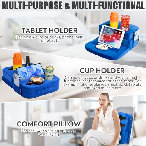 Couch Cup Holder Tray Pillow - Bed Sofa RV Car Compatible