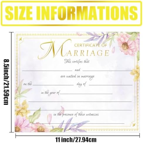 25 Pcs Gold Foil Wedding Certificates 11x85 Inch Blank Ceremony Paper
