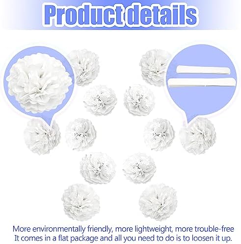 Hocansen 12Pcs Tissue Paper Pompoms 10in 12in White Decorations