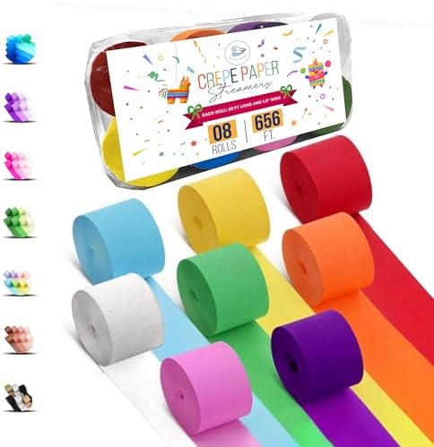 8 Crepe Paper Streamers Rolls 656ft Rainbow Party Decor
