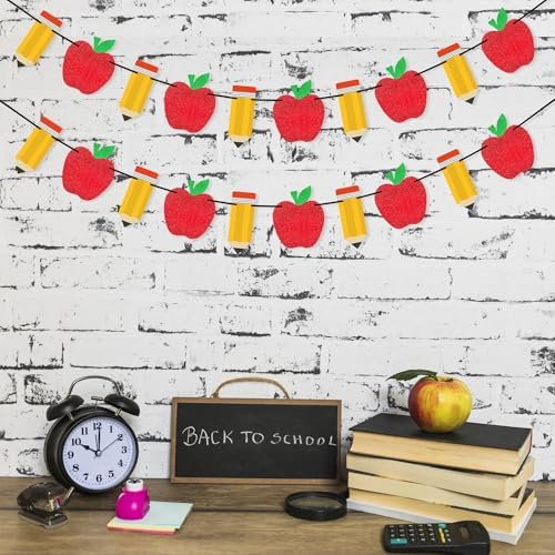 VILIFEVER 2 Pieces Pencil Apple Banner Back to School Decorations