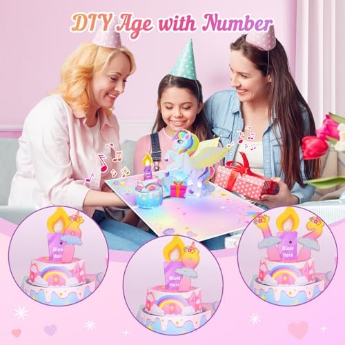 Unicorn Pop-up Light Music Birthday Card with DIY Numbers