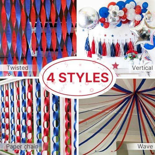 PartyWoo Red Crepe Paper Streamers 6 Rolls 492 Feet Pack