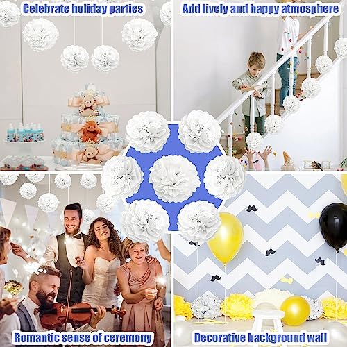 Hocansen 12Pcs Tissue Paper Pompoms 10in 12in White Decorations