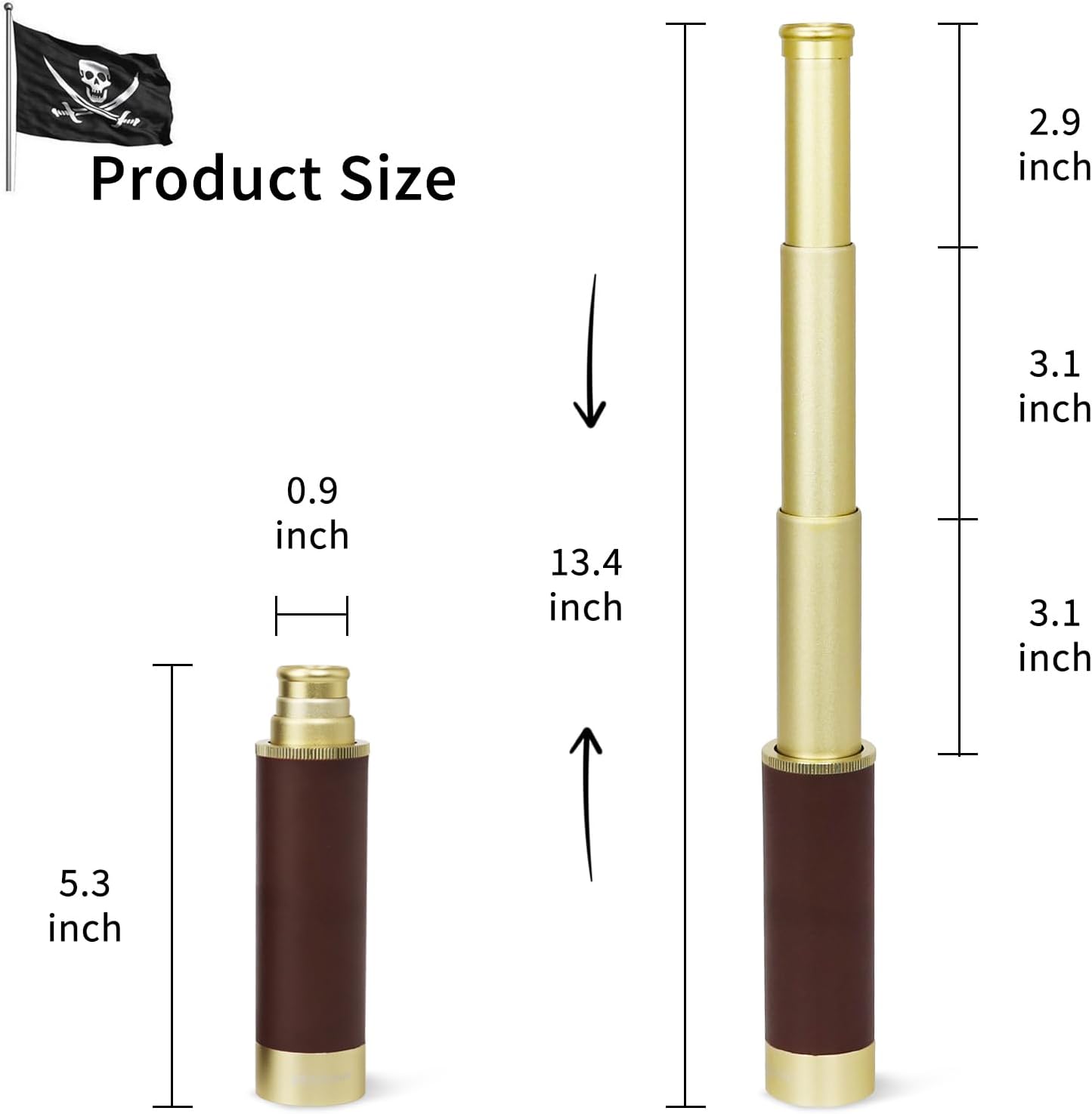 NewDoar 25x30 Zoom Monocular Pirate Telescope - Waterproof Aluminum Alloy Brass Adjustable