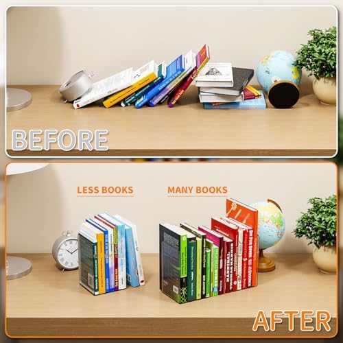 SUOXING 4 Piece Clear Acrylic Bookends for Shelves