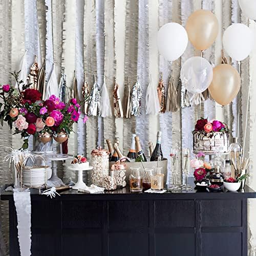 PartyWoo Crepe Paper Streamers 4 Rolls Silver 328ft Total