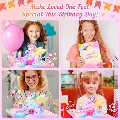 Unicorn Pop-up Light Music Birthday Card with DIY Numbers