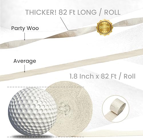 PartyWoo White Crepe Paper Streamers 4 Rolls 328ft Pack