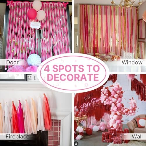 PartyWoo Pink and Red Crepe Paper Streamers 4 Rolls 328 Feet Total