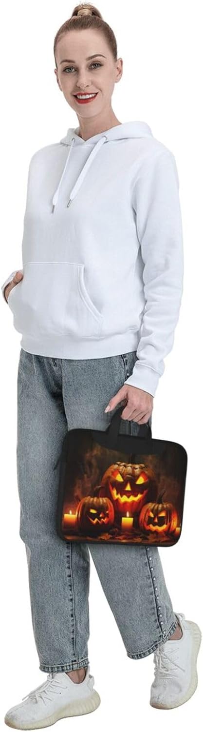 RLDOBOFE Halloween Pumpkin Laptop Bag with Zip Closure
