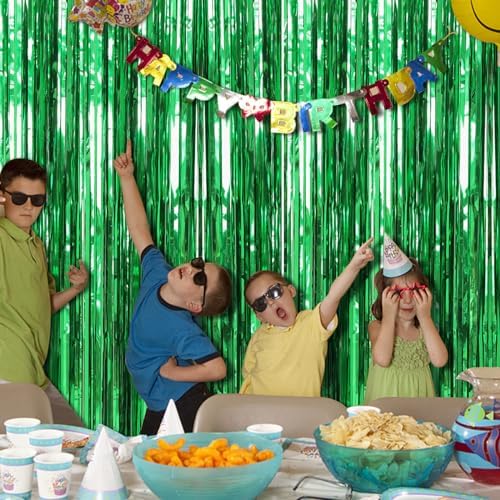 2 Pack Green Foil Streamers Backdrop for Parties and Photo Booths