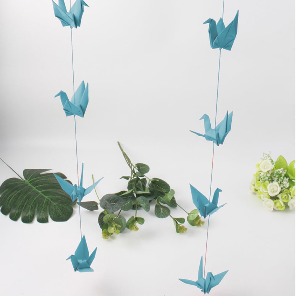 Paper Crane Hanging Garland 3 Strings 52ft Blue Origami Decor