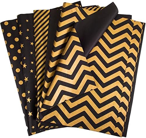 Larcenciel 50 Sheets Black Gold Tissue Paper 5 Styles for Gift Wrapping