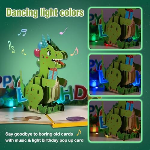 FaCraft Dinosaur Musical Birthday Card with Light and Music