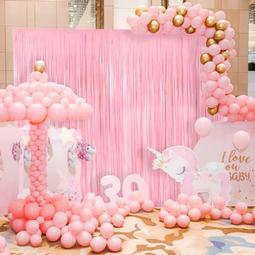 Pastel Pink Metallic Tinsel Fringe Curtains 2 Pack