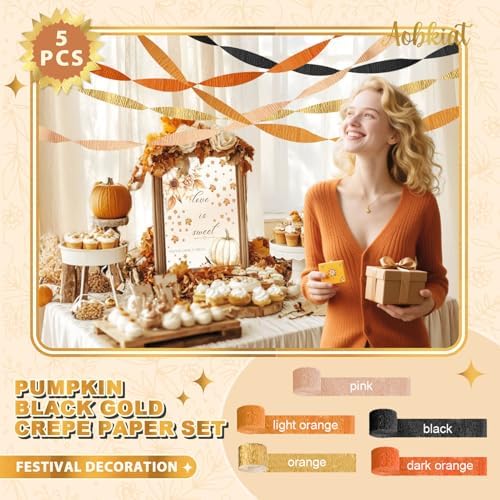 AOBKIAT Crepe Paper Streamers 5 Rolls for Fall Decorations