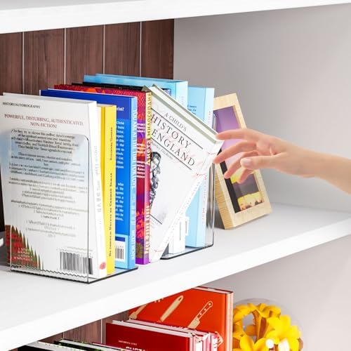 SUOXING 4 Piece Clear Acrylic Bookends for Shelves