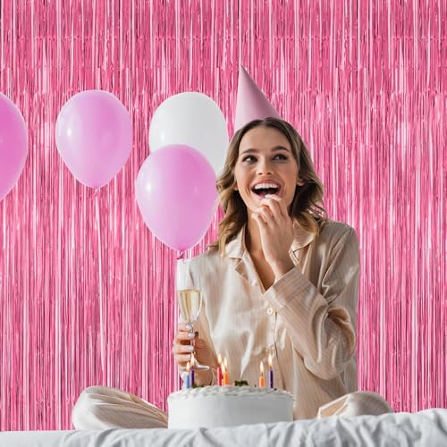 2 Pack Pink Tinsel Backdrop Curtains
